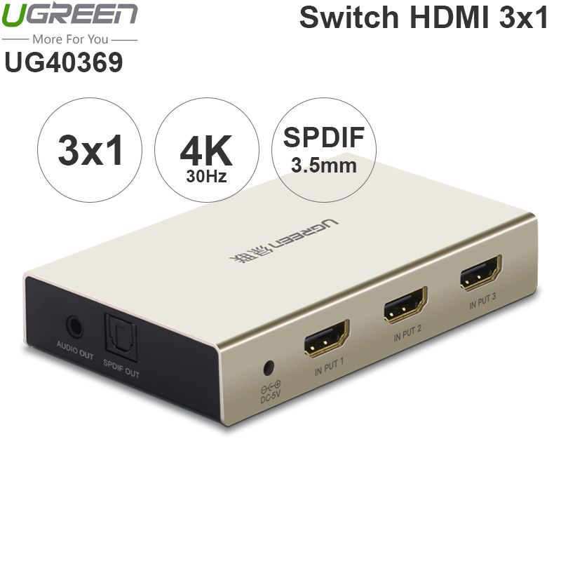  Switch 3x1 HDMI 4K 30Hz Audio SPDIF 3.5mm output Ugreen 40369 