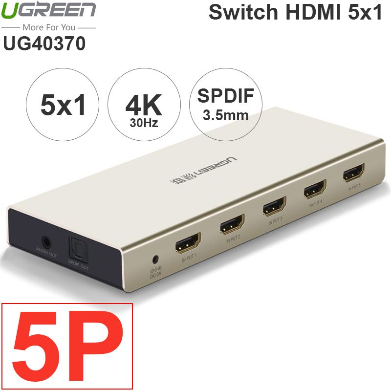  Switch 5x1 HDMI 4K 30Hz Audio SPDIF 3.5mm output Ugreen 40370 
