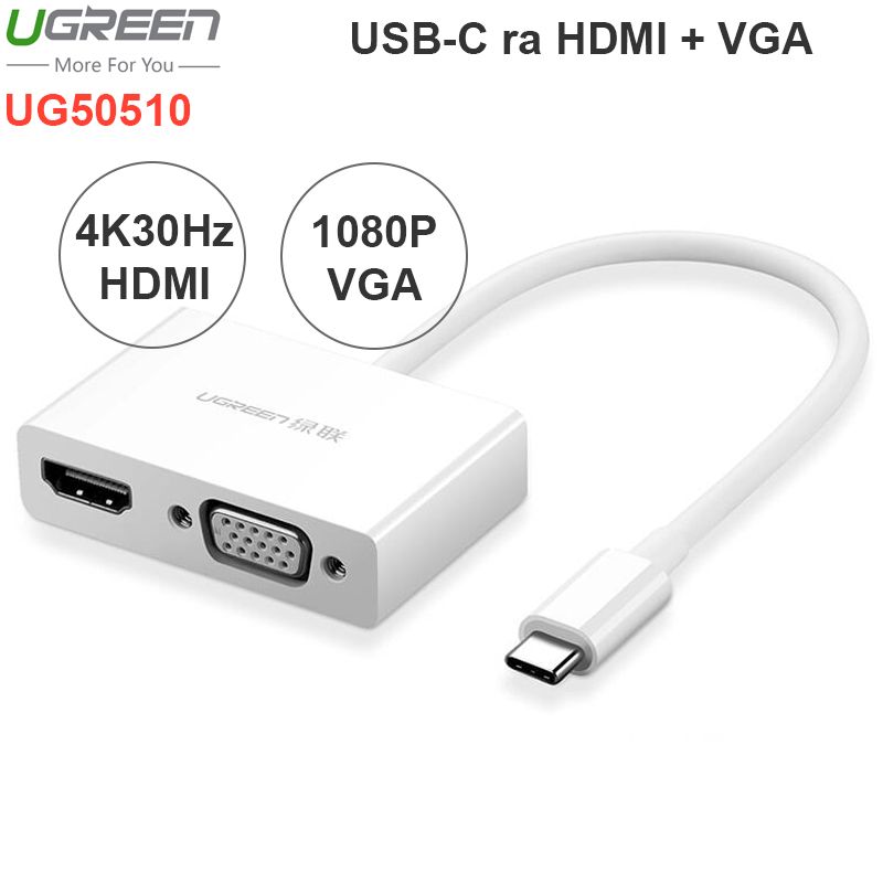 USB type-C to HDMI VGA 15Cm hỗ trợ 1080P 4K30Hz UGREEN 50510