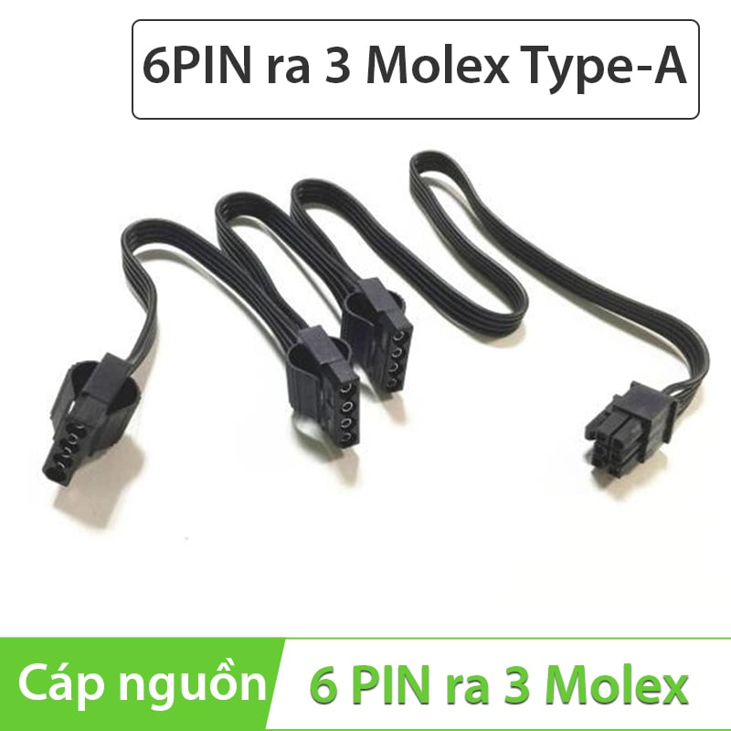 Cáp chuyển đổi nguồn 6pin sang 3 Molex IDE 4Pin (Type-A)