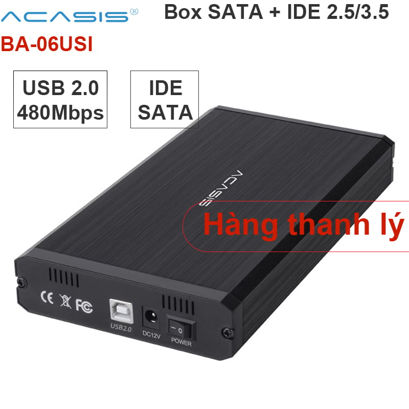 Box đựng đọc ổ cứng SATA ATA IDE 2.5 3.5 USB 2.0 Acasis BA-U6USI