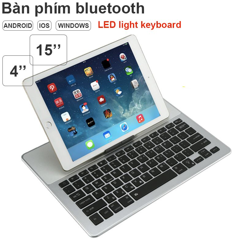 Bàn phím bluetooth rời có đèn LED cho Smartphone Tablet 4 đến 15'' kèm túi da đựng BOW BL-2088