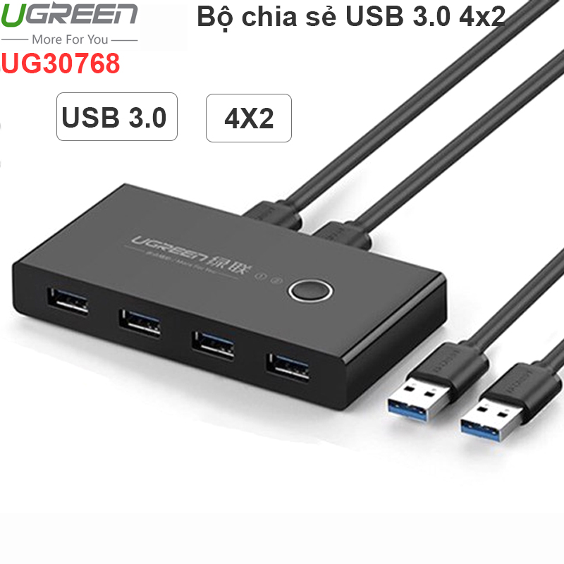 Bộ chuyển mạch USB 3.0 2 ra 4  Chia sẻ Máy in USB HDD 4 thiết bị vào 2 máy tính UGREEN 30768