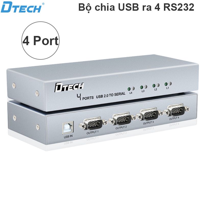  Bộ chuyển đổi USB to 4 RS232 Dtech DT-5020A  Bộ chia USB sang 4 cổng DB9 RS232 