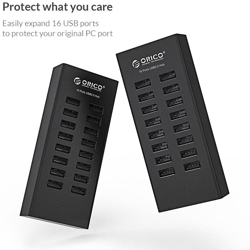 Bộ chia USB 2.0 16 cổng Orico H1613-U2-BK nguồn ngoài 12V-3A