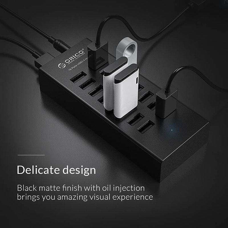 Bộ chia USB 2.0 16 cổng Orico H1613-U2-BK nguồn ngoài 12V-3A