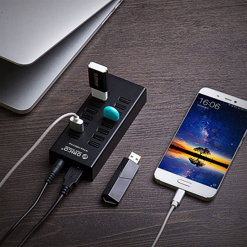 Bộ chia USB 2.0 16 cổng Orico H1613-U2-BK nguồn ngoài 12V-3A