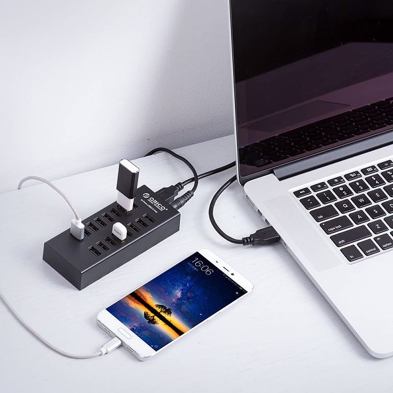 Bộ chia USB 2.0 16 cổng Orico H1613-U2-BK nguồn ngoài 12V-3A