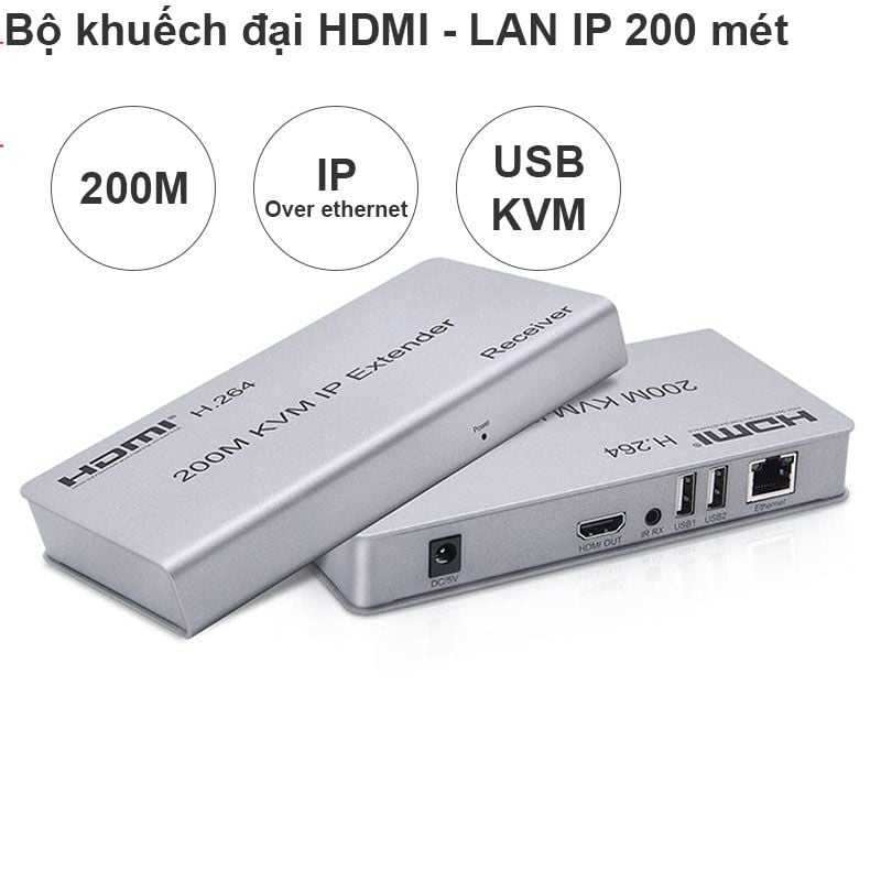 Bộ khuếch đại mở rộng HDMI và USB qua dây cáp mạng 200 mét - HDMI KVM Over Ethernet 200M Extender- Bộ kéo dài đường truyền HDMI USB qua dây cáp mạng 200 mét