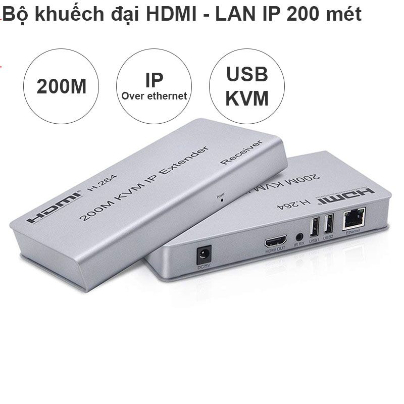  Bộ khuếch đại mở rộng HDMI và USB qua dây cáp mạng 200 mét - HDMI KVM Over Ethernet 200M Extender- Bộ kéo dài đường truyền HDMI USB qua dây cáp mạng 200 mét 