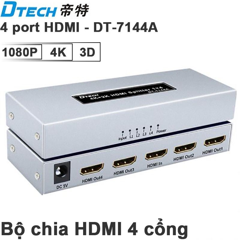  Bộ chia HDMI V1.4 4K30Hz 3D 4 cổng DTECH DT-7144A 