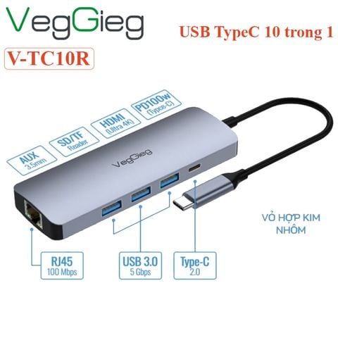 Bộ chuyển hub USB Type C 10 trong 1 Veggieg V-TC10R