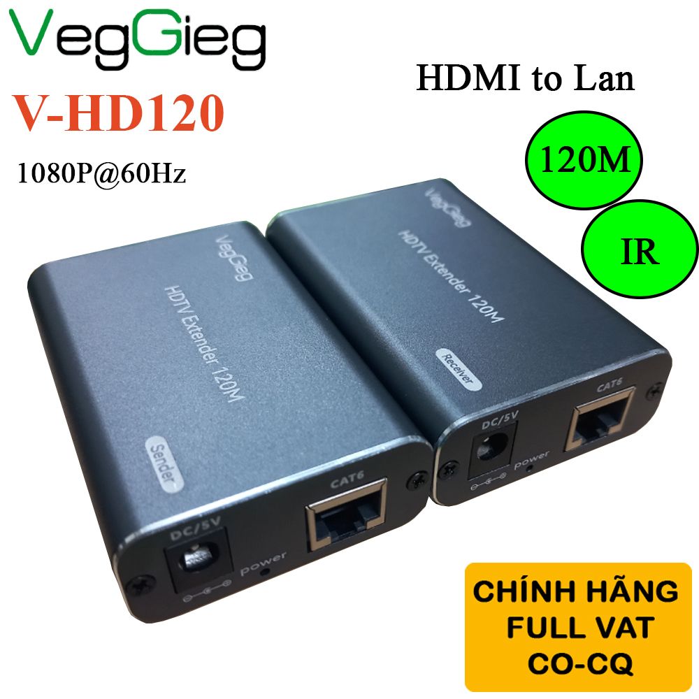 Bộ khuếch đại mở rộng HDMI 1080P qua dây cáp mạng 120 mét chính hãng VegGieg V-HD120