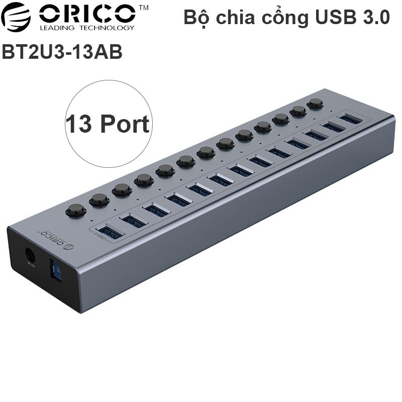  Bộ chia USB 3.0 13 cổng nguồn ngoài 12V vỏ nhôm Orico BT2U3-13AB 