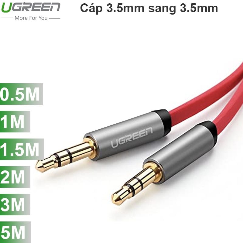 Cáp Audio 3.5mm Ugreen 0.5M 1M 1.5M 2M 3M 5M (dẹt mỏng màu đỏ)