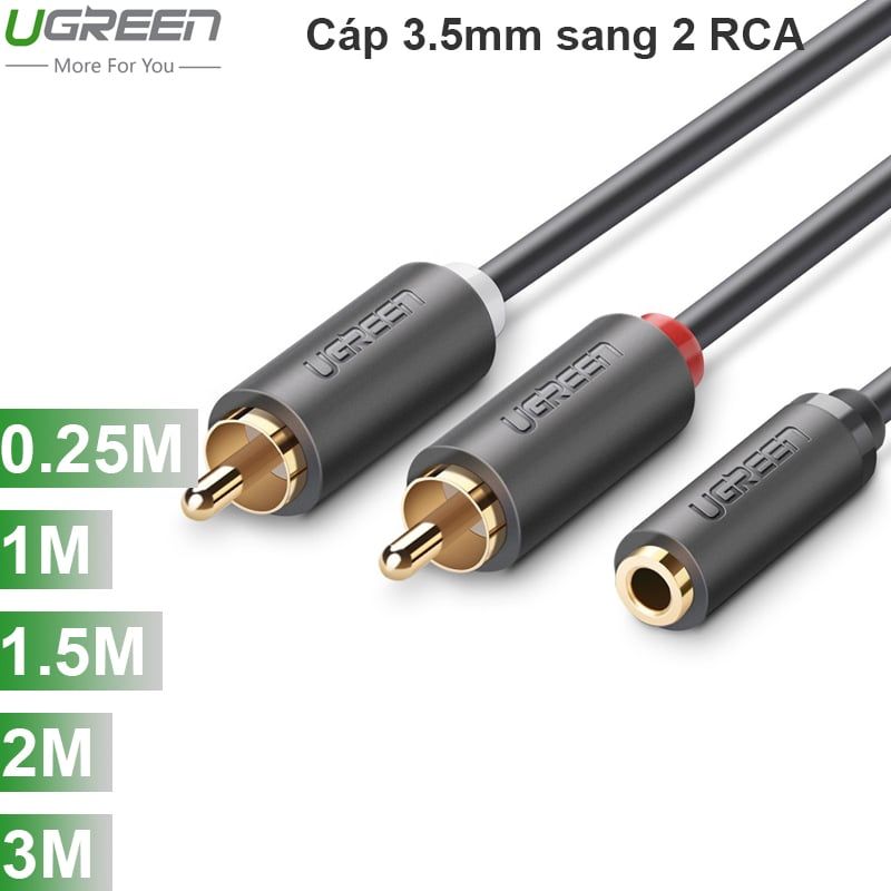 Cáp Audio 3.5mm Female to 2RCA Male UGREEN mạ vàng 24K 0.25M 1M 1.5M 2M 3M