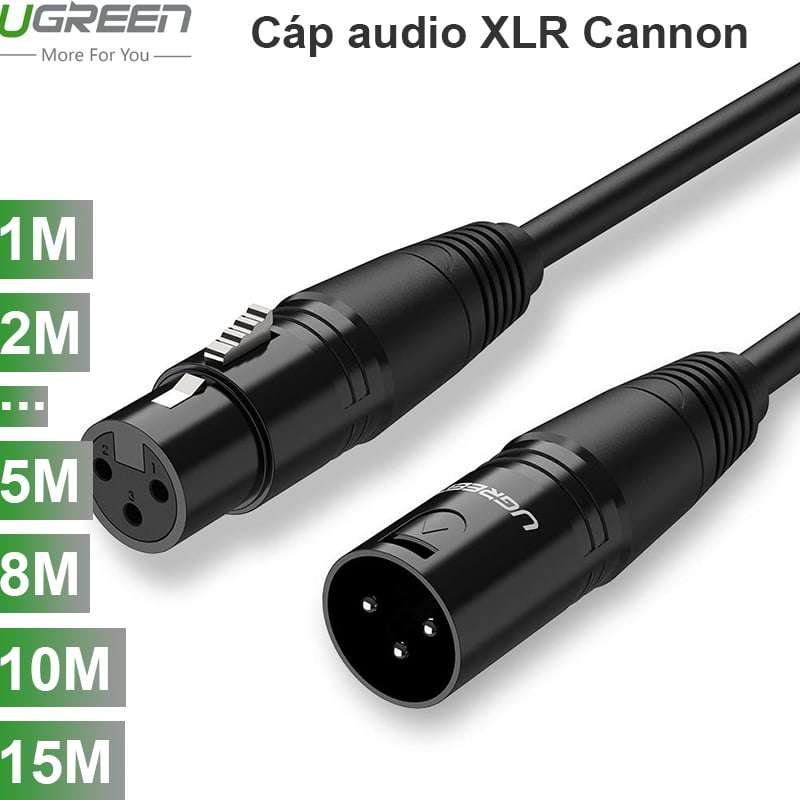 Cáp XLR cannon 1 đầu đực 1 đầu cái Ugreen 1M 2M 3M 5M 8M 10M 15M