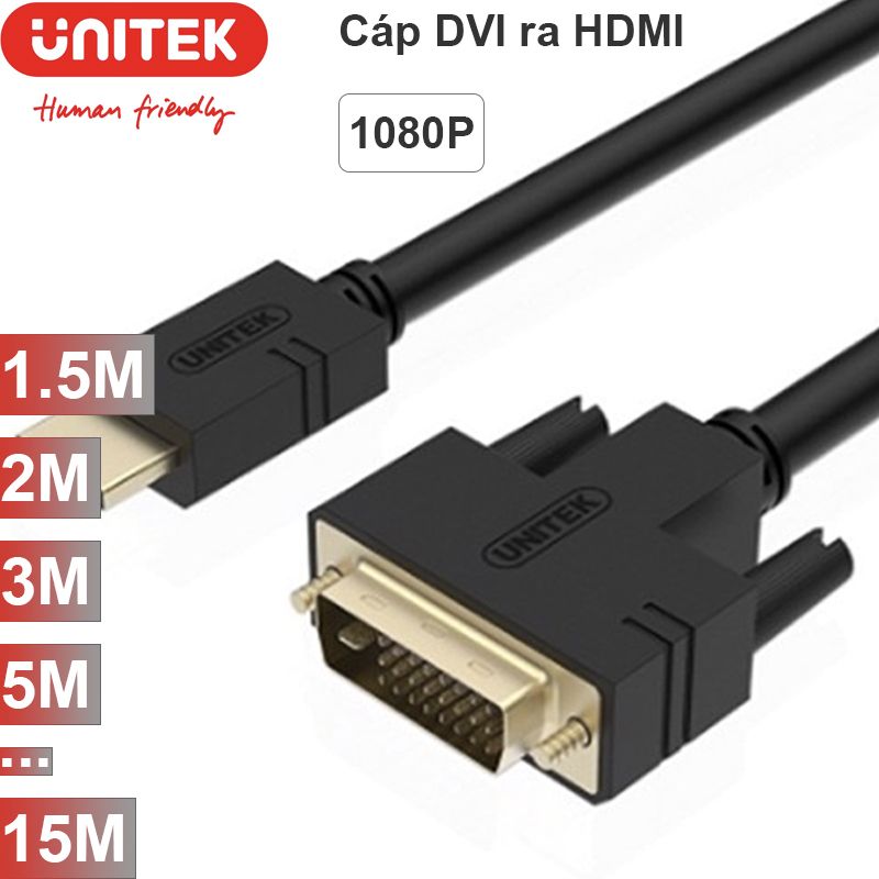 Cáp HDMI to DVI 24+1 UNITEK 1M-15M hỗ trợ full HD 1920*1080P, Cáp HDMI phụ kiện điện tử