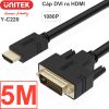 Cáp HDMI to DVI 24+1 UNITEK 1M-15M hỗ trợ full HD 1920*1080P, Cáp HDMI phụ kiện điện tử