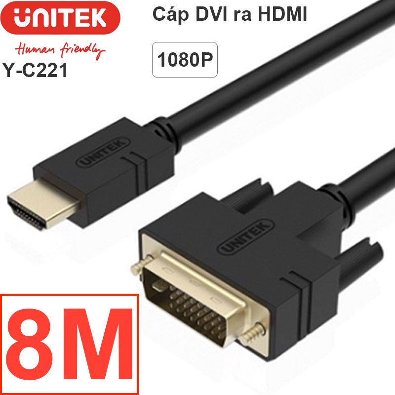  Cáp HDMI to DVI 24+1 UNITEK 1M-15M hỗ trợ full HD 1920*1080P, Cáp HDMI phụ kiện điện tử 