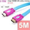 Cáp HDMI 4K siêu mỏng Z-TEK 3M-5M chuẩn 1.4 - Dây cáp HD dẹp mỏng 4K 3D 1080P V1.4 chính hãng Z-TEK