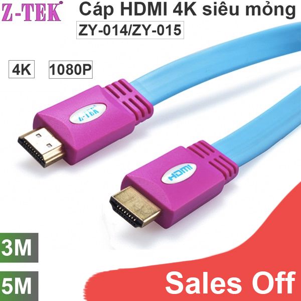 Cáp HDMI 4K siêu mỏng Z-TEK 3M-5M chuẩn 1.4 - Dây cáp HD dẹp mỏng 4K 3D 1080P V1.4 chính hãng Z-TEK