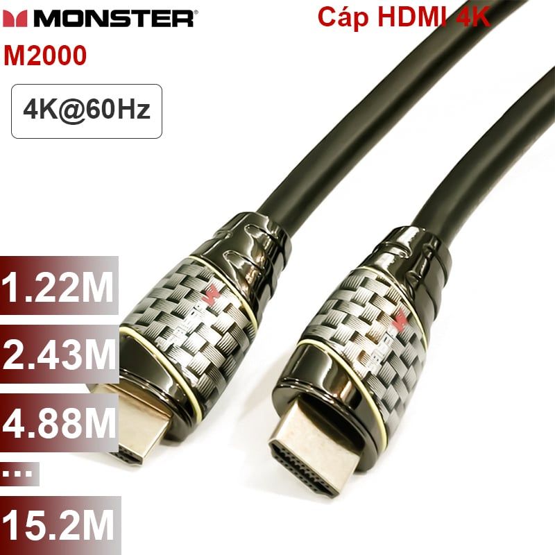 Cáp HDMI 2.0 4K60Hz Monster siêu chống nhiễu tốc độ cao 21.6Gbps 1M đến 15 mét