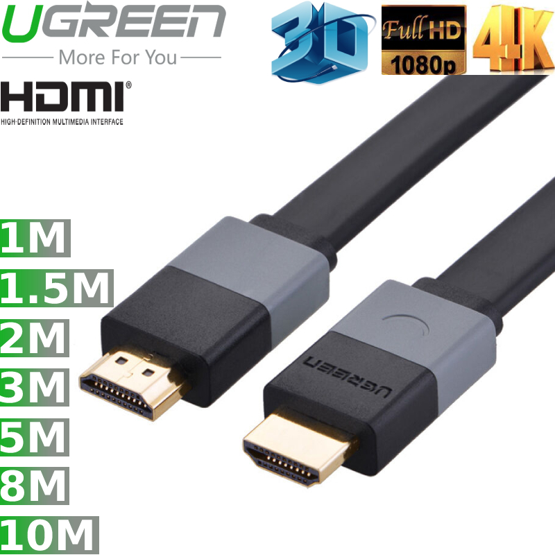 Cáp HDMI Ugreen dẹt mỏng vỏ nhựa 1M đến 10M hỗ trợ 3D 4K