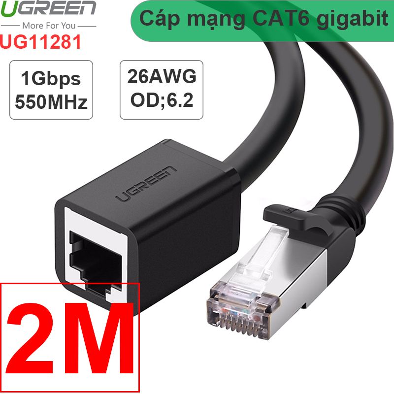  Cáp mạng LAN SSTP nối dài 1 đầu đực 1 đầu cái CAT6 gigabit UGREEN 0.5M | 1M | 1.5M | 2M | 3M | 5M mạ vàng 24k 