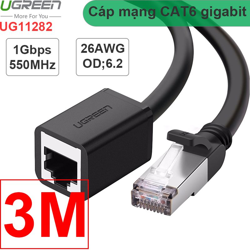  Cáp mạng LAN SSTP nối dài 1 đầu đực 1 đầu cái CAT6 gigabit UGREEN 0.5M | 1M | 1.5M | 2M | 3M | 5M mạ vàng 24k 