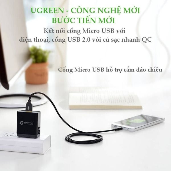 Cáp sạc Micro USB với công nghệ cắm được hai chiều Ugreen