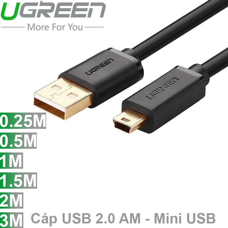 Cáp USB 2.0 to Mini USB 0.25M 0.5M 1M 1.5M 2M 3M Ugreen