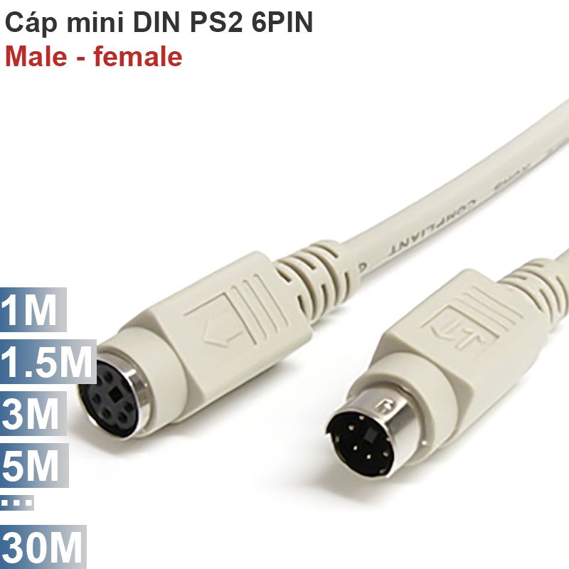 Cáp MD6 Male - Female cáp nối dài chuột bàn phím cổng PS2 1M 1.5M 3M 5M 10M ... 30M