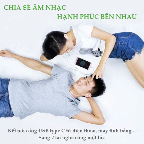 Cáp USB Type C ra 2 cổng tai nghe 3.5mm nghe nhạc đồng thời giúp bạn gần gũi nhau hơn