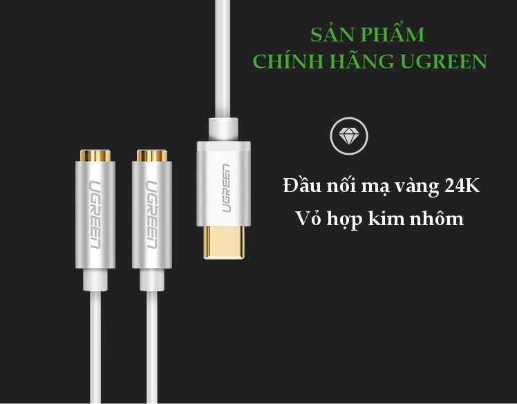  Cáp USB Type C ra 2 cổng Audio 3.5mm tai nghe 20cm Ugreen 30732 