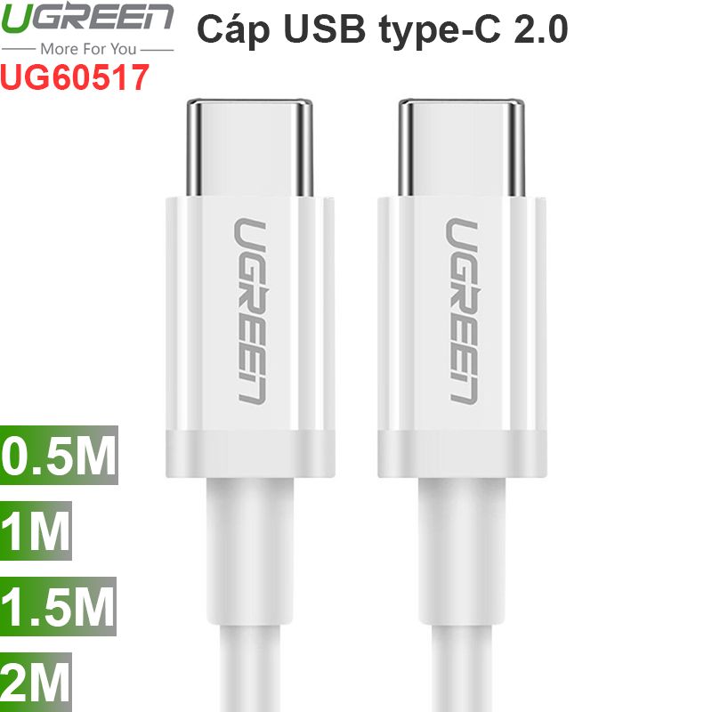 Cáp USB type-C sang USB type-C 2.0 sạc điện 3A PD60W Ugreen 0.5M-1M-1.5M-2M