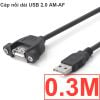 Cáp nối dài USB 2.0 nối dài 0.3M 0.5M 1M có phần đai nhựa bắt vít cố định vào Panel