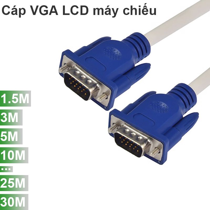 Cáp VGA 1.5 mét đến 30m màu trắng, loại thường, cáp VGA phụ kiện điện tử
