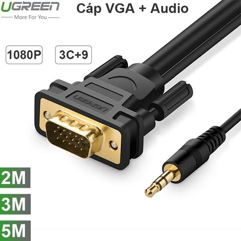 Dây cáp VGA 3+9 liền Audio 3.5mm 2M | 3M | 5M hỗ trợ âm thanh 2 kênh full HD 1080P chính hãng UGREEN