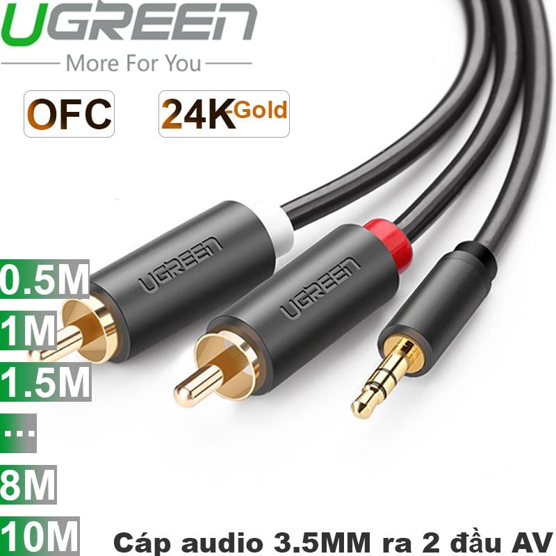 Cáp Audio 3.5mm to 2 RCA - Dây âm thanh 1 đầu 3,5mm ra 2 đầu AV hoa sen 0.5 Mét | 1 Mét | 1,5 Mét | 2 Mét ... 8 Mét | 10 Mét