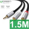 Cáp audio 3.5mm ra 2 đầu AV RCA lõi đồng tinh khiết OFC bọc nilon chống rối Ugreen 0.5M | 1M | 1.5M | 3M | 5M