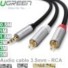 Cáp audio 3.5mm ra 2 đầu AV RCA lõi đồng tinh khiết OFC bọc nilon chống rối Ugreen 0.5M | 1M | 1.5M | 3M | 5M