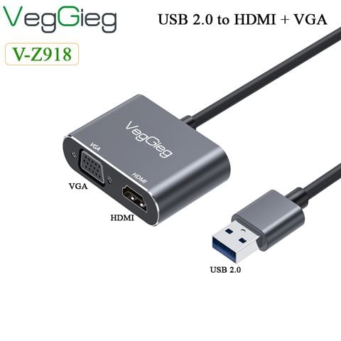 Cáp chuyển đổi USB 2.0 sang HDMI+VGA 1080P Veggieg V-Z918