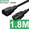 Dây cáp nguồn C14 C15 - Cáp nguồn UPS - DPU C15 C14 3x1.5mm 10A-250V 1 mét 1.8 mét 3 mét