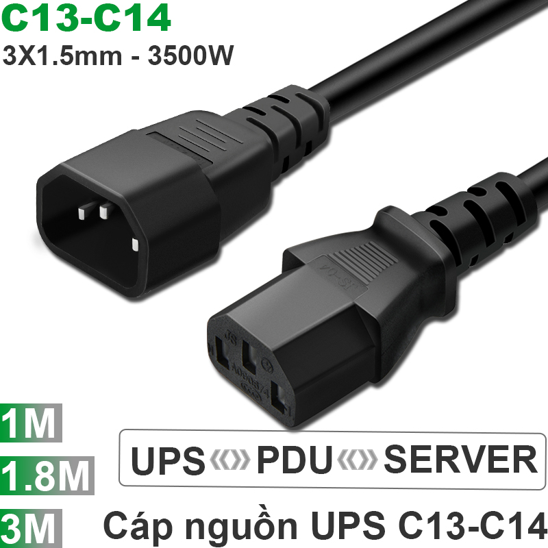 Cáp nguồn C13 C14 3x1.5mm 10A-250V 1 mét 1.8 mét 3 mét