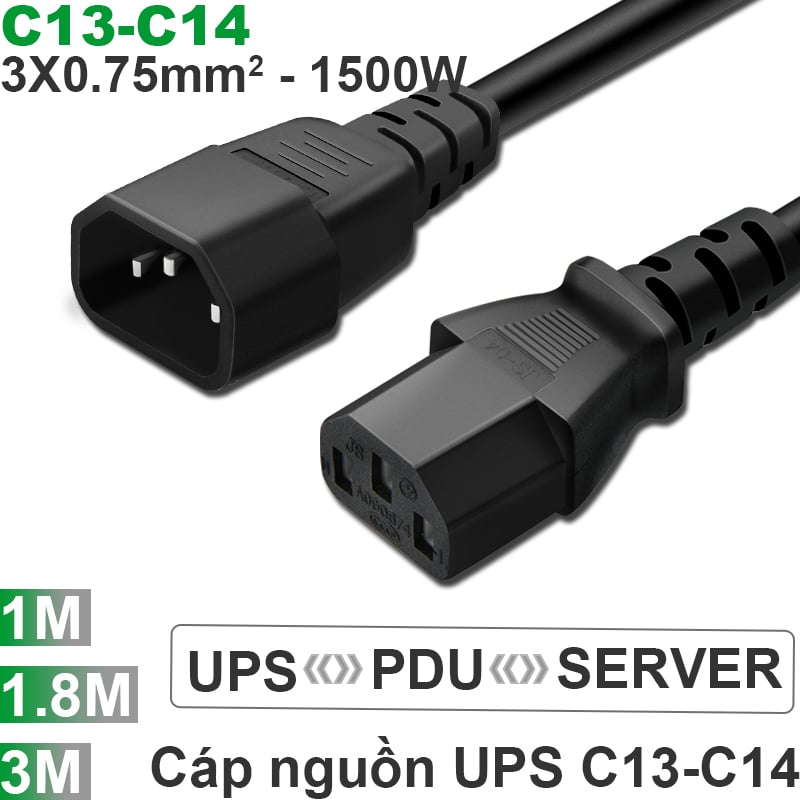 Cáp nguồn C13 C14 Cáp nguồn UPS - DPU Server 3x0.75mm 10A-250V 1 mét 1.8 mét 3 mét