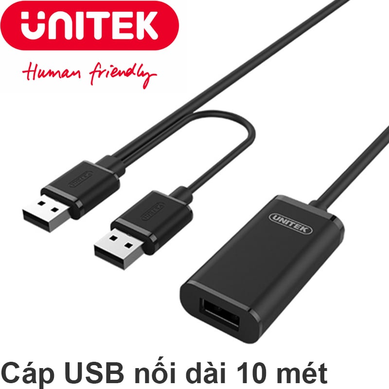 Cáp nối dài USB 2.0 AM-AF 1 đầu đực 1 đầu cái 10 mét có cấp nguồn UNITEK Y-278