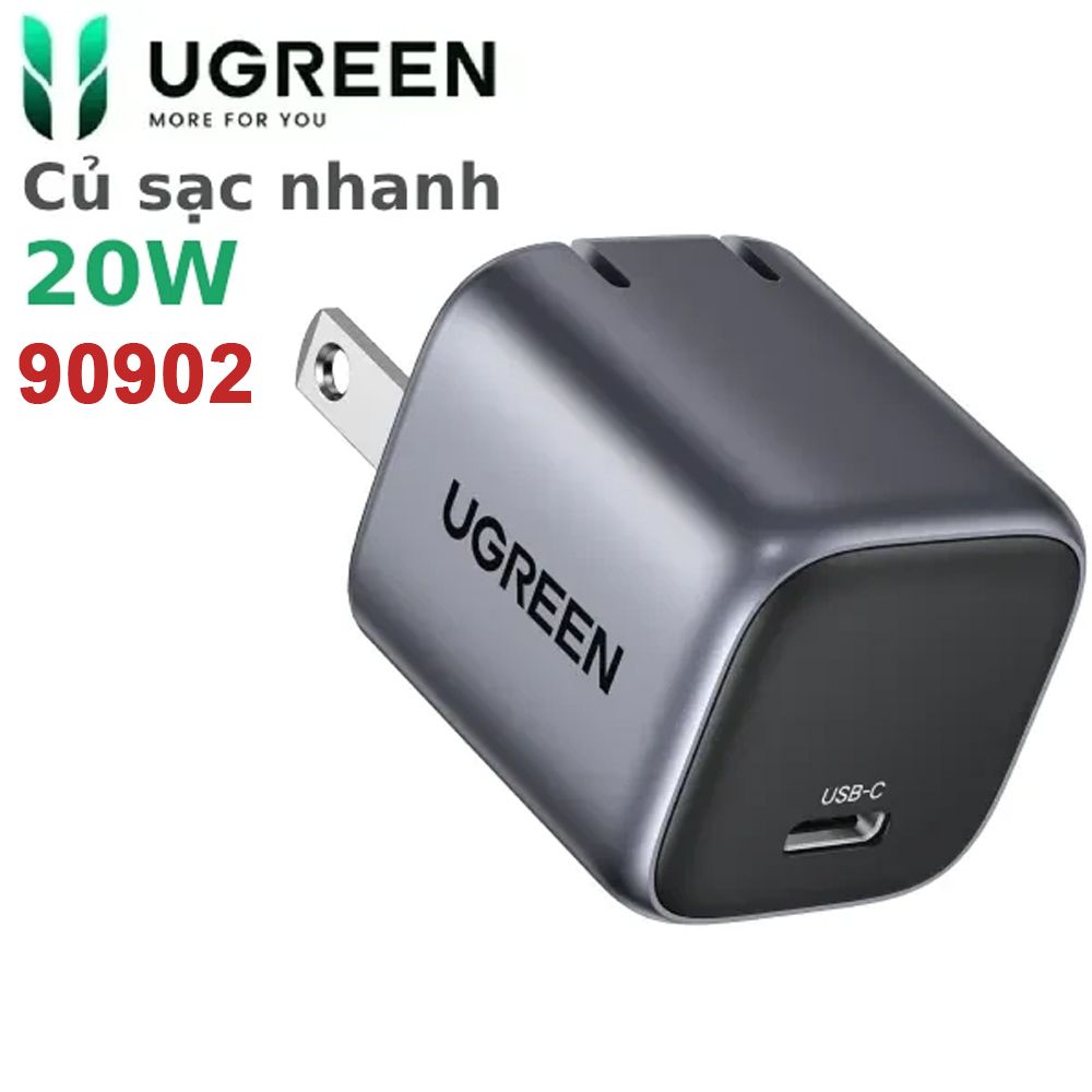 Củ sạc nhanh USB Type C 20W GaN Ugreen 90902 Hỗ trợ QC4+, PD3.0 CD318