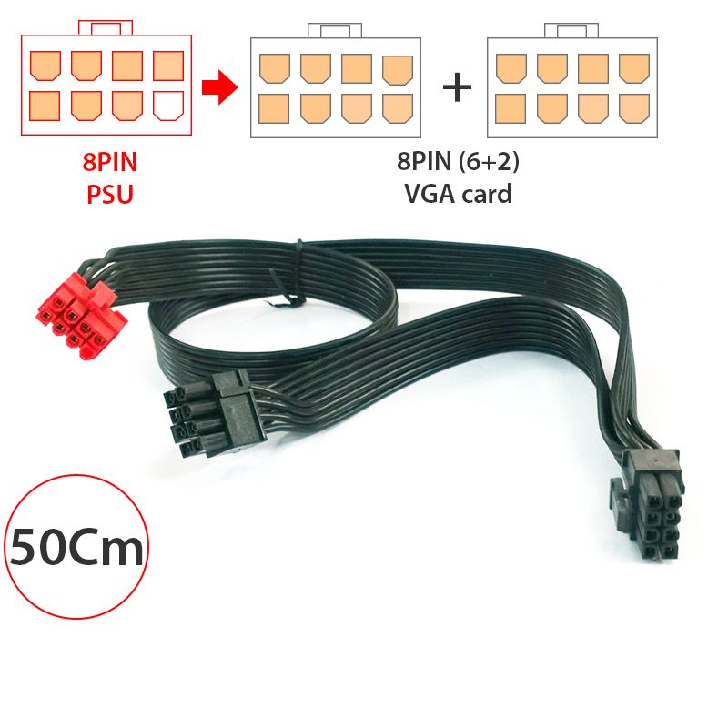 Cáp nguồn 8Pin Male to 2*8Pin Male (6+2) Type B 50Cm