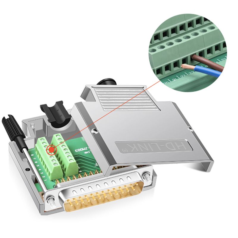 Đầu bấm cổng DB25 cái female bắt vít kèm vỏ ốp kẽm HDLINK YLJM00325